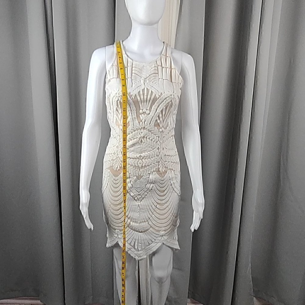 Tea & Cup Cream Bodycon Fitted & Lined Cotton Mini Dress. Size Small - Picture 7 of 13